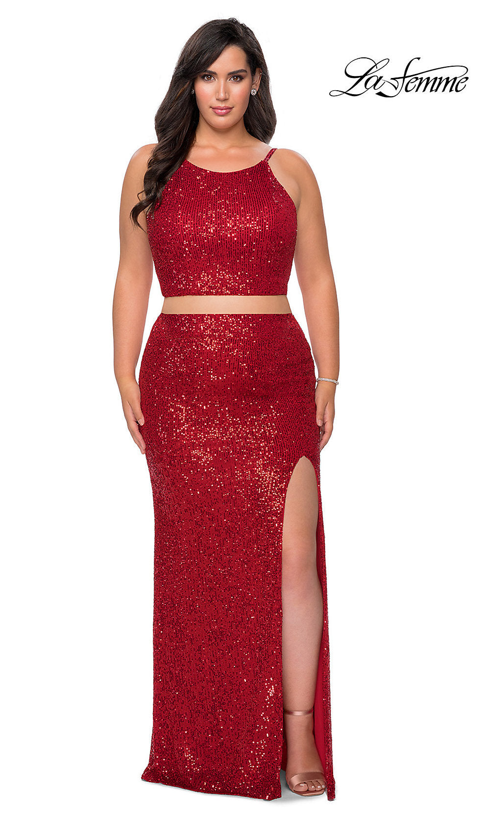 La Femme-Plus Two-Piece Long Sequin Prom Dress by La Femme